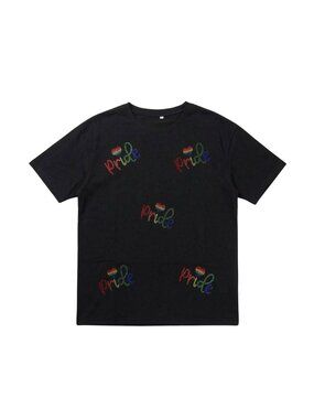 NWOT | Pride Rhinestone Graphic T-Shirt | Rainbow Heart | Black | Medium